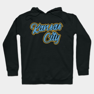 Vintage Kansas City Baby Blue And Yellow Script For KCMO Locals Hoodie